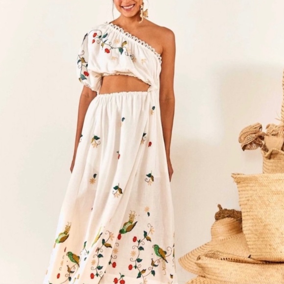 FARM RIO Pitanga Embroidery One Shoulder Cut Out Maxi Dress - Picture 2 of 16